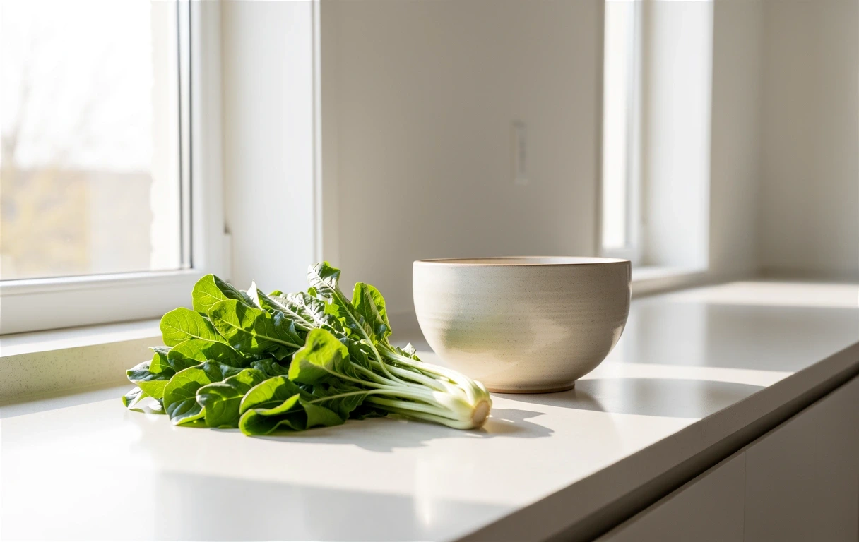 Fresh nutritional ingredients in a sunlit kitchen